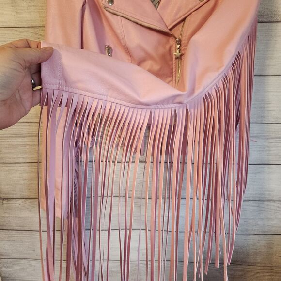Sugar Thrillz Small Junior Pink Faux Leather Retro Y2k Western fringe Jacket - Picture 4 of 9